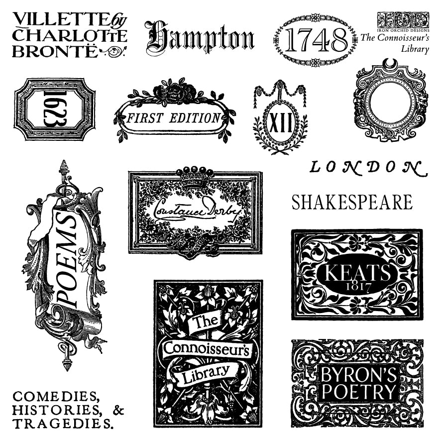 The Connoisseur’s Library | IOD Decor Stamp | 6"x6" Four Sheet Set