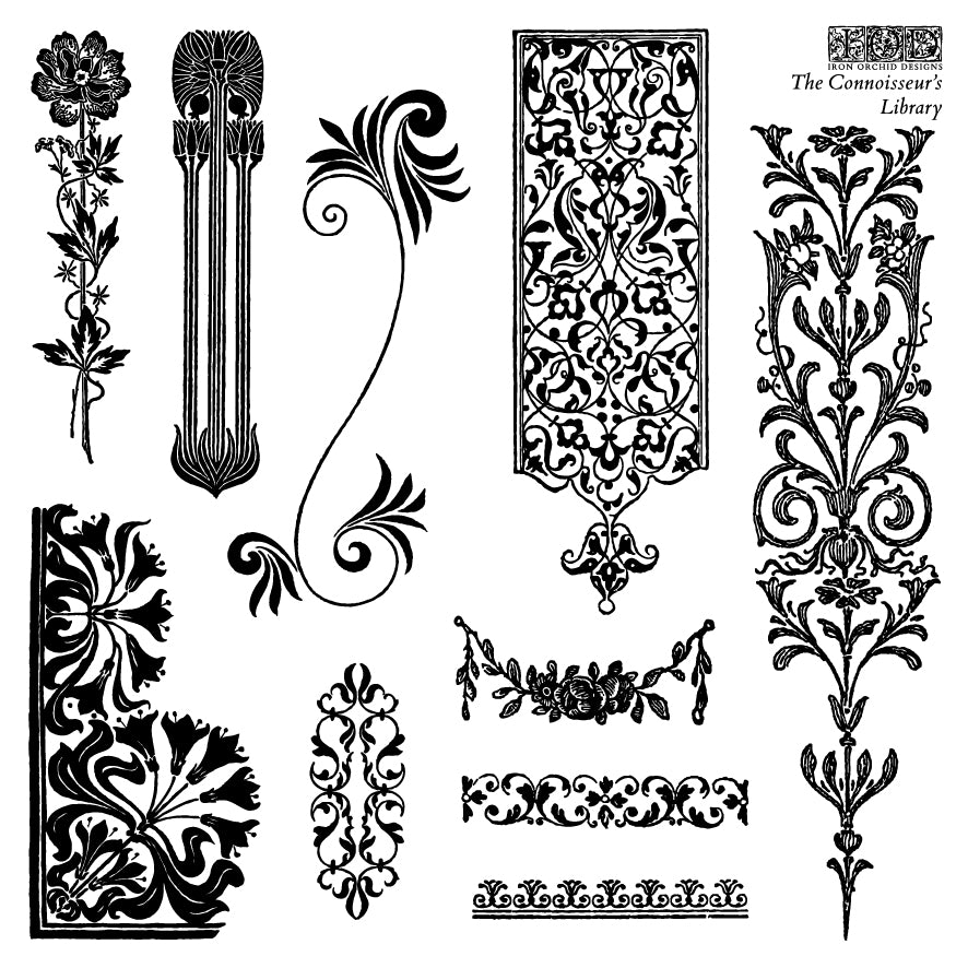 The Connoisseur’s Library | IOD Decor Stamp | 6"x6" Four Sheet Set