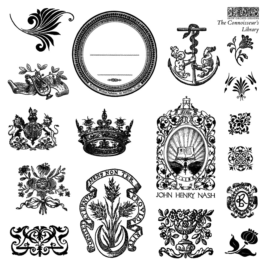 The Connoisseur’s Library | IOD Decor Stamp | 6"x6" Four Sheet Set