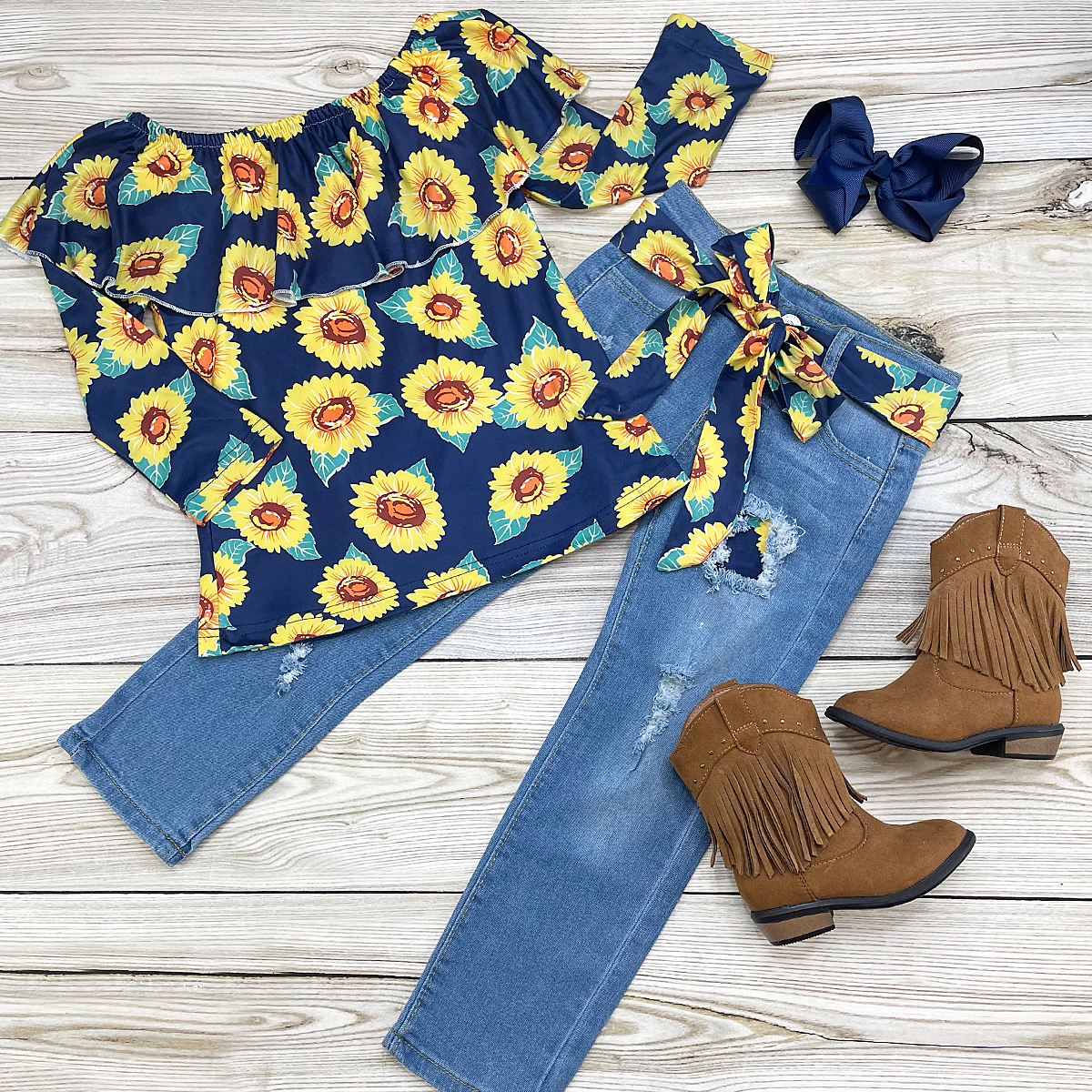 Navy Sunflower Denim Set