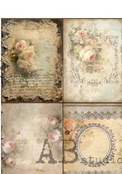 Item No. 4818 Vintage Cards of Flowers and Frames Rice Paper A4 by AB Studio