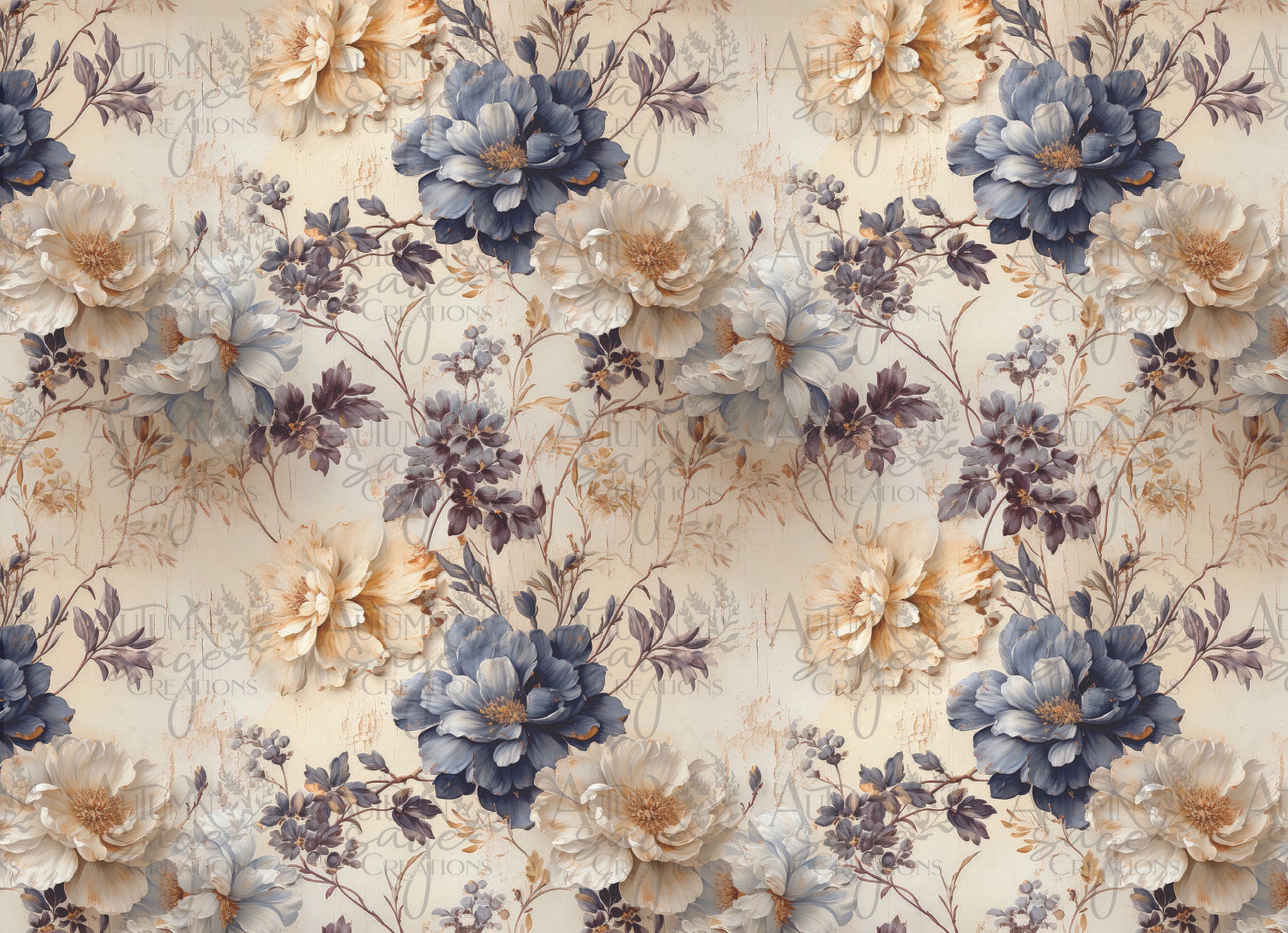 Blue Wall Flowers by Autumn Sage Creations