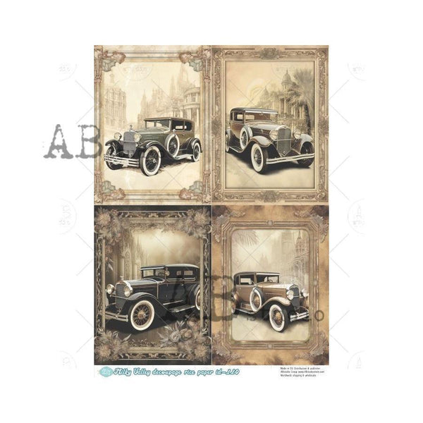 id-110 Vintage Cars Milky Valley Decoupage Rice Paper A4