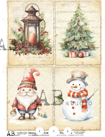 Item No. 5756 Delightful Winter Cards Decoupage Rice Paper A4 by AB Studio