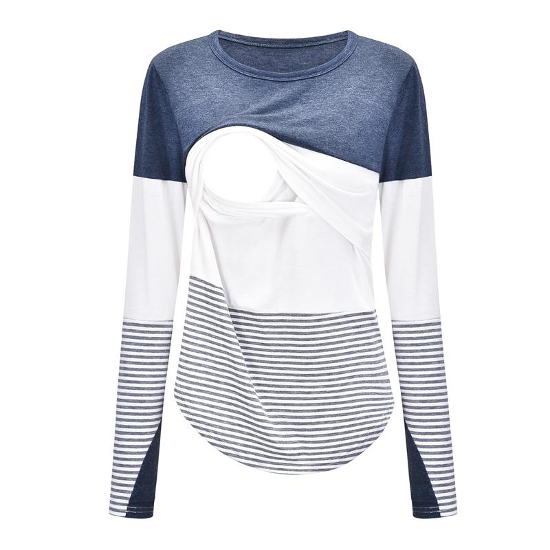 Blue w/Stripe Long-sleeve Nursing Tee