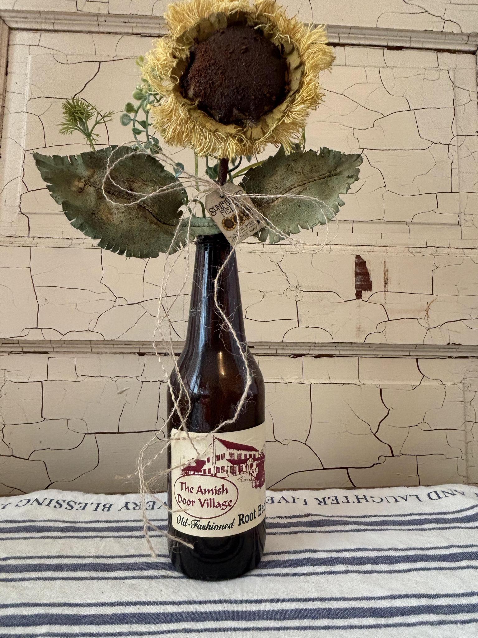 Amish Door Bottle with handmade Sunflower Stem