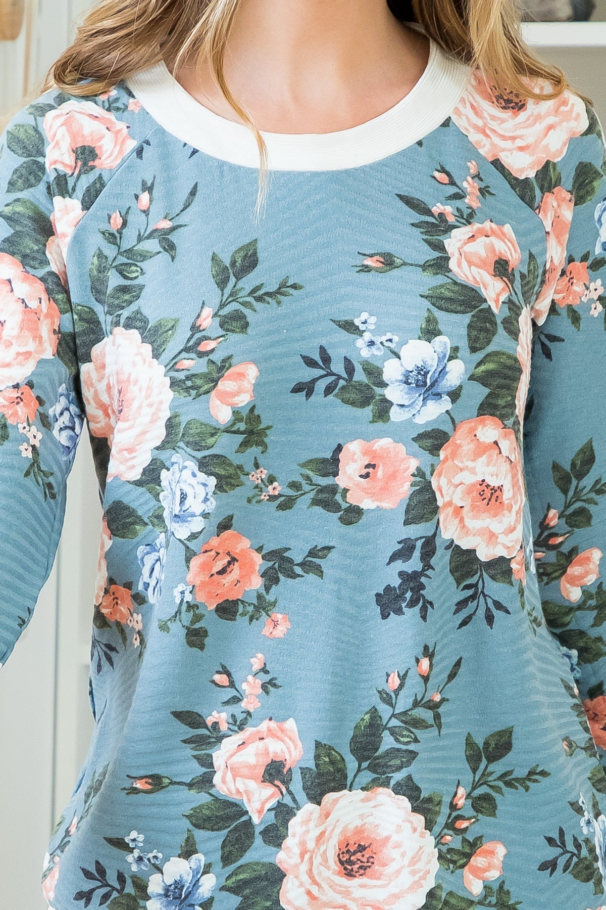 LONG SLEEVE RIB FLORAL TOP