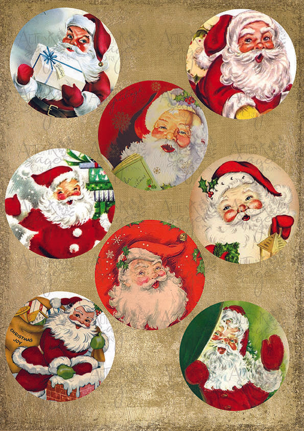 Retro Santa Buttons A4 - Digital Download