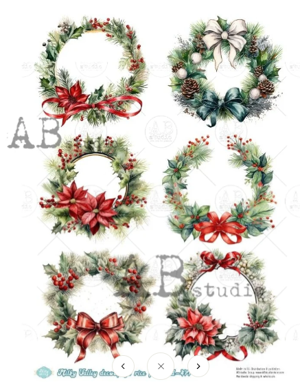 Holiday Wreath Labels Milky Valley 477 Decoupage Rice Paper A4 by AB Studio