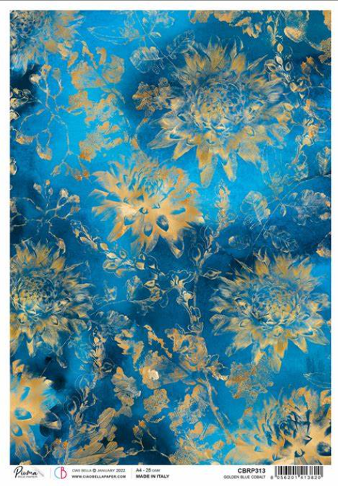 Golden Blue Cobalt CBRP313 A4 Rice Paper by Ciao Bella