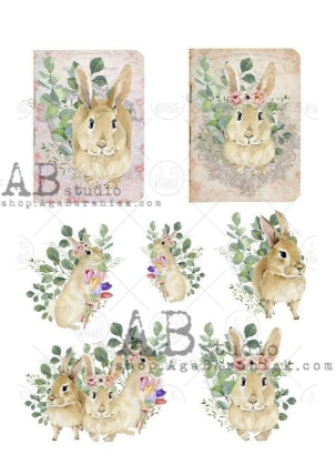 No. 0566 Baby Bunny Rabbits Decoupage Rice Paper by AB Studio