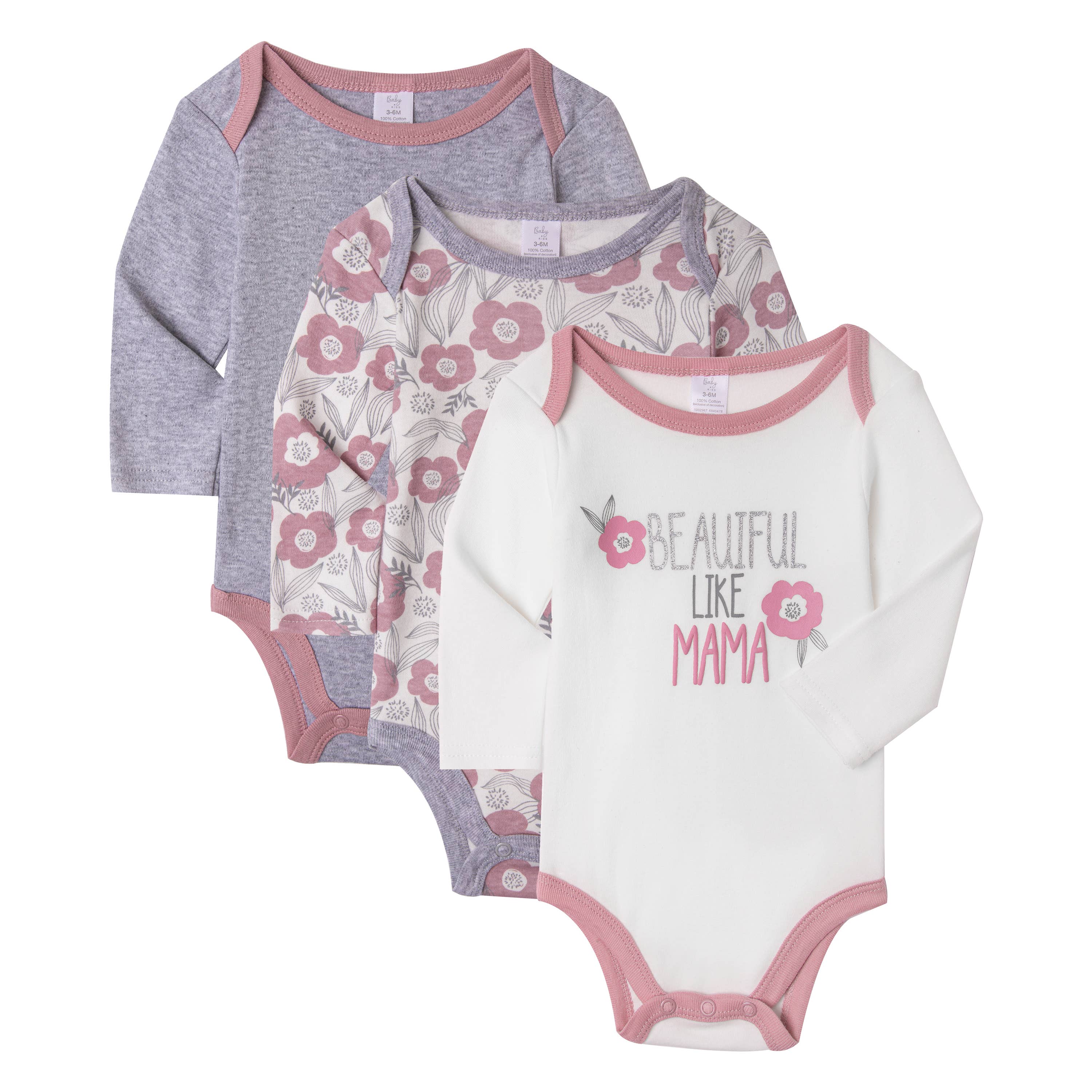 Beautiful Like Mama - 3Pk Long Sleeve Bodysuits