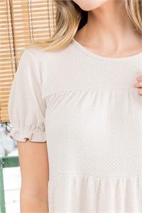 RUFFLE SHORT SLEEVE TIERED TOP- BEIGE