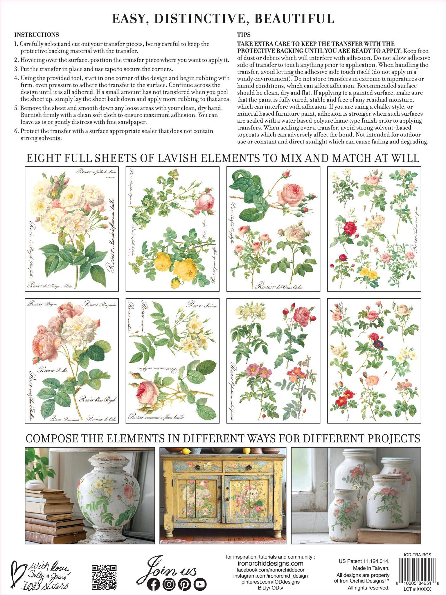 Rose Botanical 12x16 IOD Transfer 8 Pg Pad