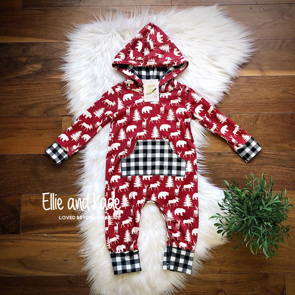 Winter Woodland Hooded Infant Romper by TwoCan