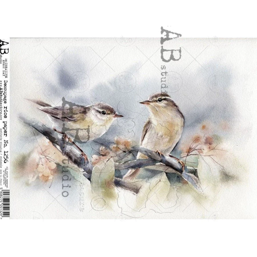 No. 1256 House Sparrows Birds on a Branch Decoupage Rice Paper A4 by AB Studio