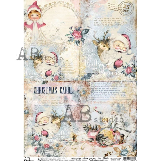 No. 3144 Christmas Carol with Santa Claus Decoupage Rice Paper A3  by AB Studio