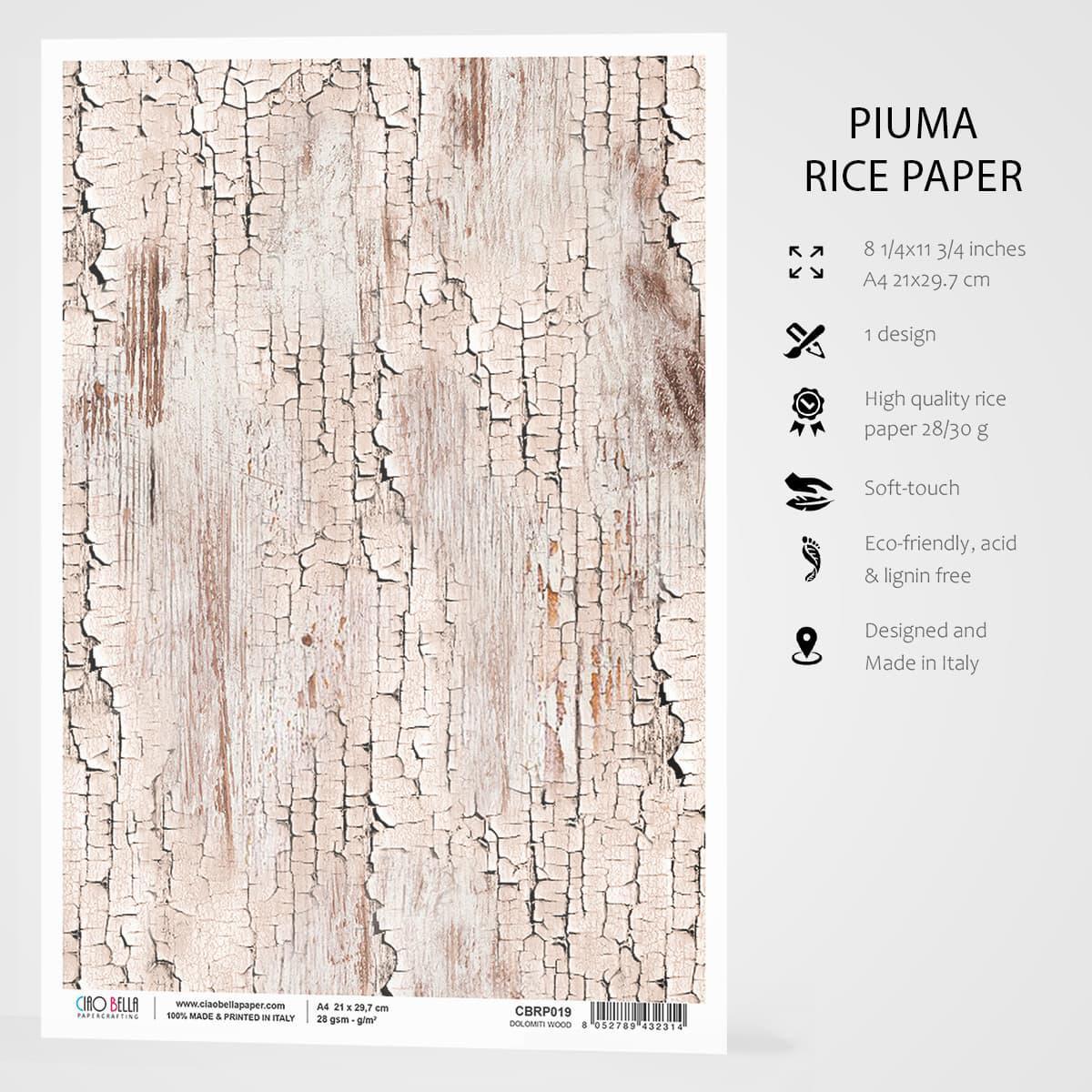 Dolomiti wood - A4 Rice Paper Woodland Ciao Bella Collection