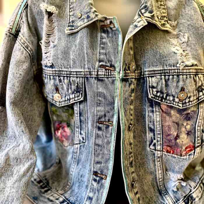 hope + joy collective Large Romans 12:12 Floral Denim Jacket