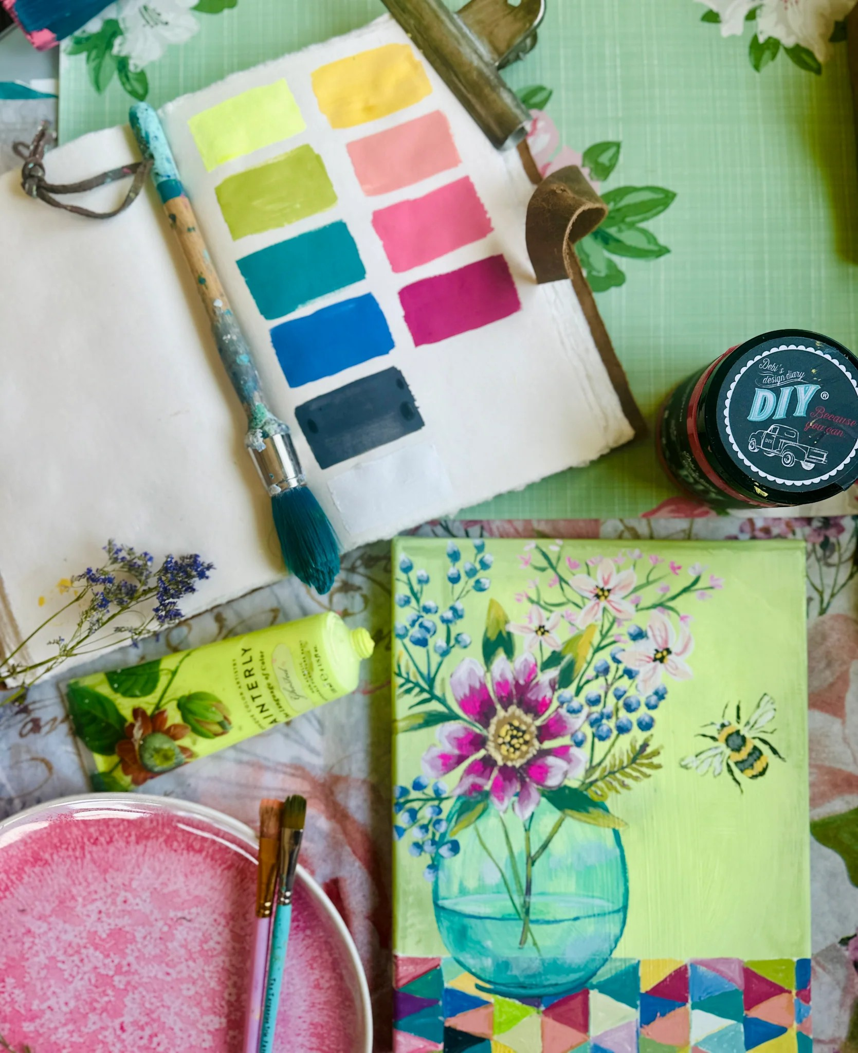 Paint by Stencil Vase of Flowers & Bee - Stencil and Paint Kit
