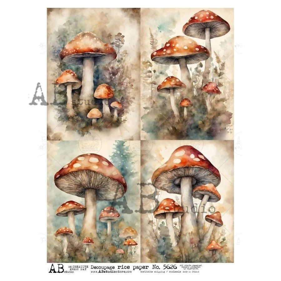 Item No. 5626 Mushroom Cards Decoupage Rice Paper A4 by AB Studio