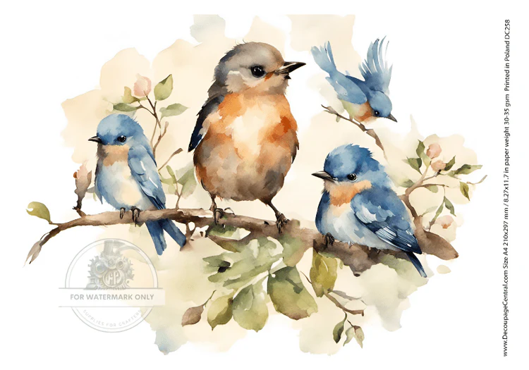 DC258 - Birds on Branch Decoupage A4 Rice Paper