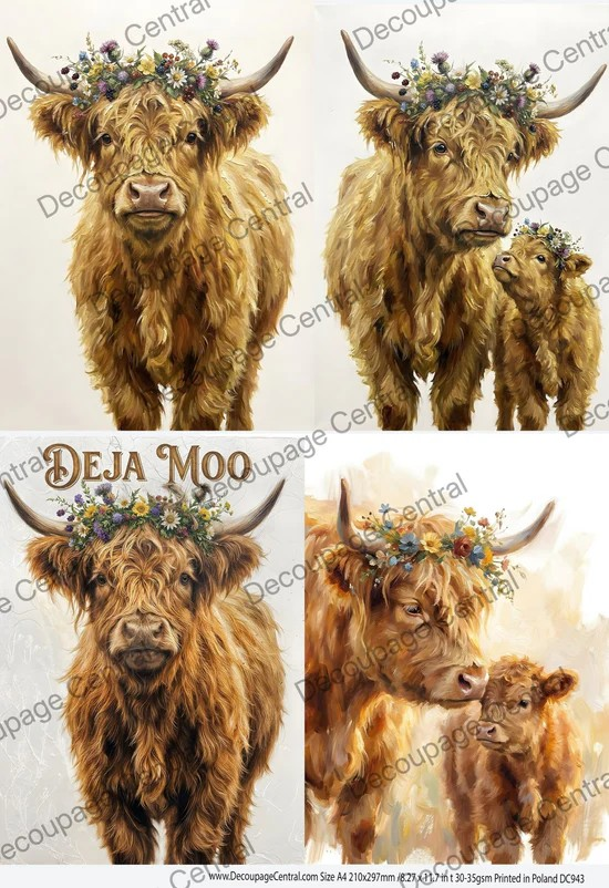 DC943 Highland Cow Quad A4 Rice Paper