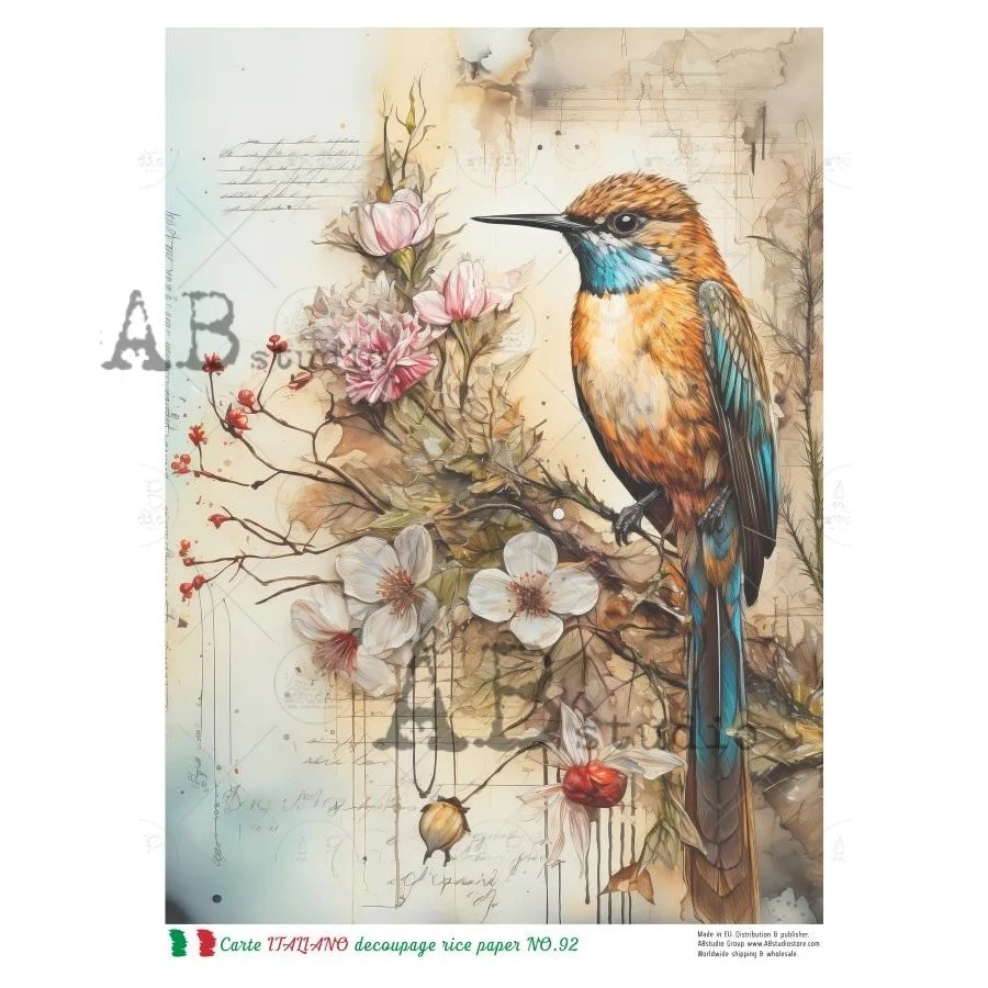 Peaceful Bird No. 92 Carte Italiano Decoupage Rice Paper