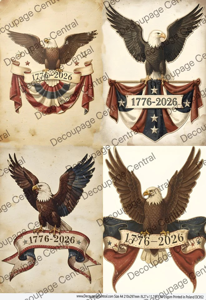 DC952 - Liberty Jubilee Eagles (1776-2026) Decoupage A4 Rice Paper